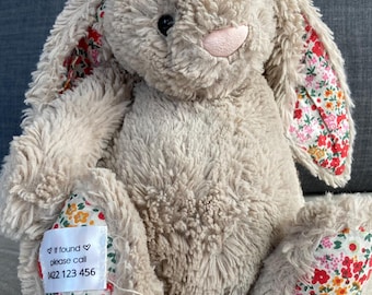 lost/found stuffed animal tag, SOFT sew on label for stuffed animal lovey blanket quilt travel school daycare camp preschool children kids