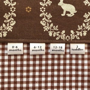 size tags, children size labels, newborn toddler baby clothing tags, womens garments
