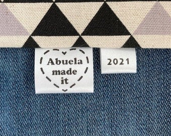 Abuela Made It! tags & labels, sew knit crochet craft quilt, Made with Love, folded tag, custom personalized label, Grandma Mimi Gigi Nana