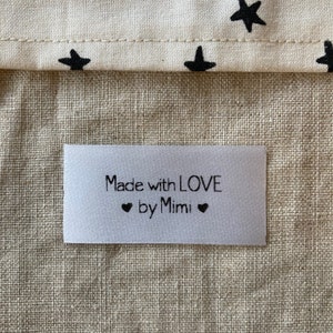 Etichetta personalizzata realizzata con AMORE da Mimi, etichetta per trapunta in tessuto lavorato a maglia e uncinetto cucita, etichetta stampata personalizzata da cucire Nana Lola Nonna Gigi Nonna Abuela
