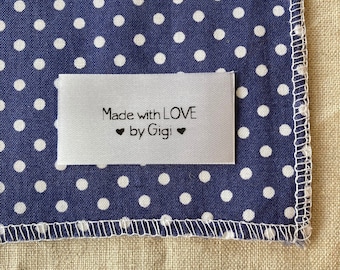 Made with LOVE by Gigi tags and labels, sew knit crochet craft quilt, sew on tags, custom personalized label, grandma gigi nana mimi abuela