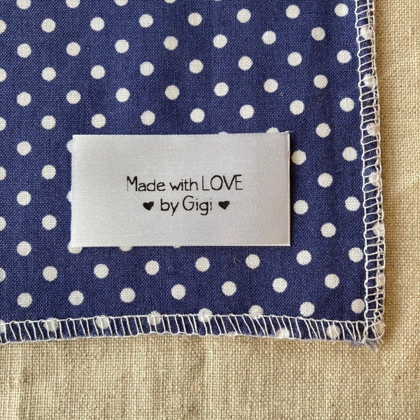 Made with LOVE by Gigi tags and labels, sew knit crochet craft quilt, sew on tags, custom personalized label, grandma gigi nana mimi abuela