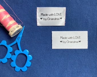 Etiqueta personalizada "Hecho con AMOR por la Abuela", etiqueta de tela de punto y ganchillo para patchwork, etiqueta personalizada para coser: Nana Mimi Gigi, Abuela, Mamá