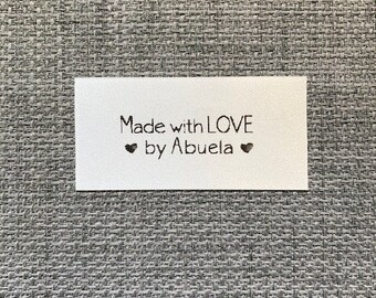 Made with LOVE by Abuela tag, quilt knit crochet craft, custom printed fabric sew on label, personalize for Nana Lola Mimi Grandma Gigi Yaya