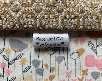 Etiquetas y rótulos pequeños hechos con AMOR por la abuela, costura, tejido, crochet, manualidades, colcha, impresión personalizada, etiqueta de cinta personalizada nana, mimi, gigi