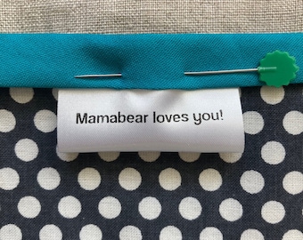 Nana loves you custom tags and labels, sew knit crochet craft quilt, custom printed sew-on, personalized ribbon tags grandma, mimi, gigi mom