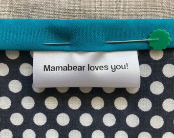 Nana loves you custom tags and labels, sew knit crochet craft quilt, custom printed sew-on, personalized ribbon tags grandma, mimi, gigi mom