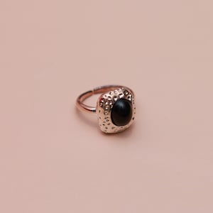 Vintage svart onyx silverring justerbar statementring retro texturerad smycke present till henne