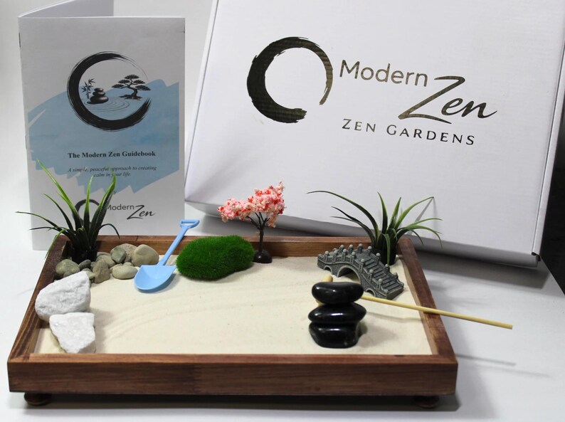 Desk Sand Rake Desktop Zen Garden Deluxe Set - Mini Sand Garden With Rake and Stones ...
