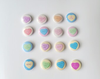 Candy Hearts Pinback Button Pin • Conversation Hearts