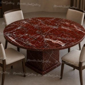 Luxury Red Marble Dining Table Round – Rosso Marble Pedestal Table – Modern Stone Dining Table Round Red Marble Dining Table