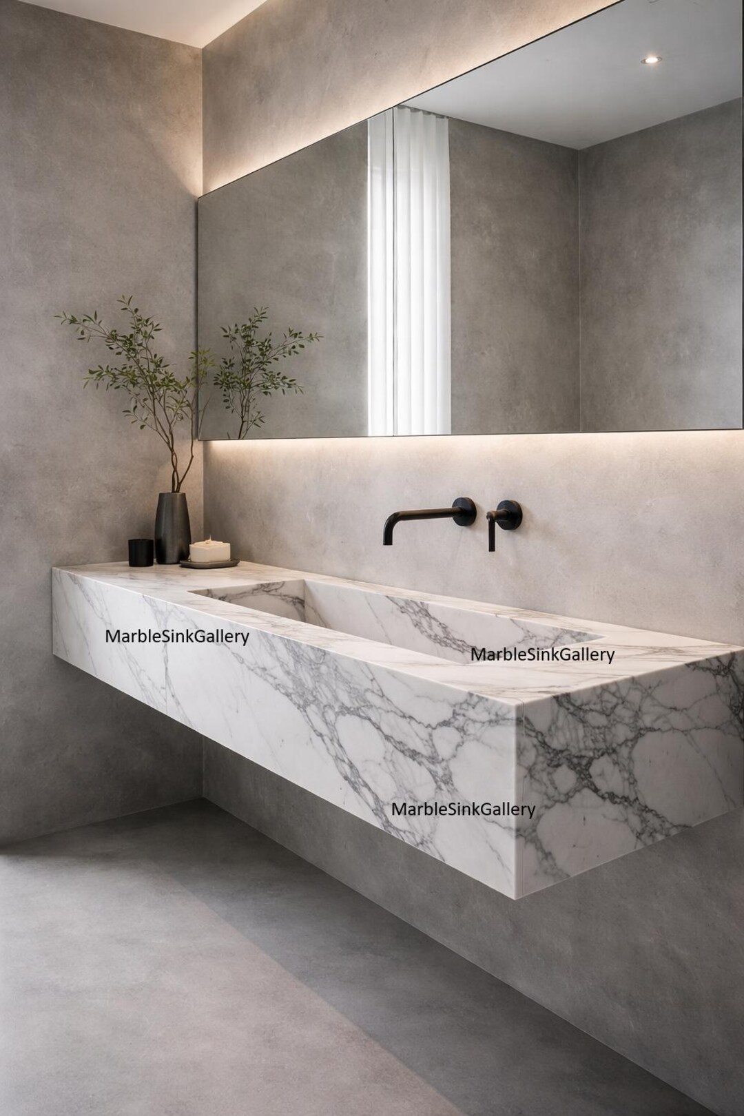 Calacatta Marble Floating Sink | Handmade Wall Mounted Marble Vanity ...