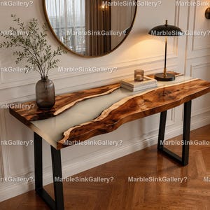 Live Edge Wood & White Epoxy Resin Console Table | Handmade Entryway Table | Modern Hallway Furniture Live Edge Wood Sofa Table |