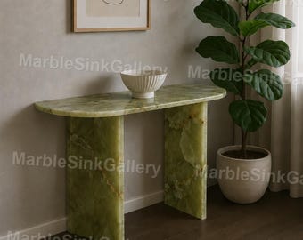 Luxury Green Onyx Console Table, Modern Entryway Table Handmade Stone Hallway Furniture,  Green Onyx Console Table Luxury Marble Entry Table