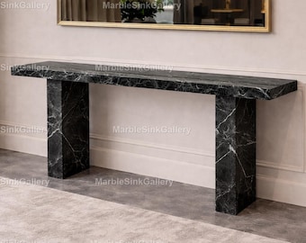 Green Spider Marble Console Table – Modern Minimalist Entryway Table, Rectangular Green Stone Hall Table, Luxury Marble Marble Console Table