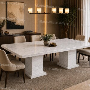 Mesa de comedor de mármol blanco de lujo – Mesa rectangular moderna de piedra – Mesa de comedor de mármol hecha a mano – Elegante mesa de piedra blanca