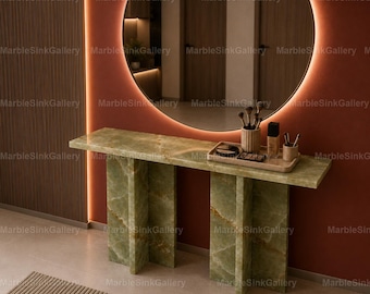 Handmade Green Onyx Console Table, Modern Stone Hallway Furniture, Luxury Entryway Table