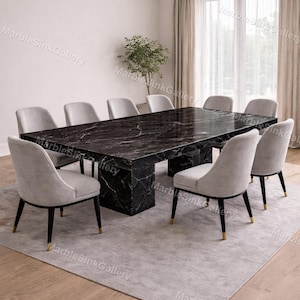Black Spider Marble Dining Table, Luxury Modern Stone Table, Rectangular Marble Table, Handmade Statement Furniture Marble Dining Table
