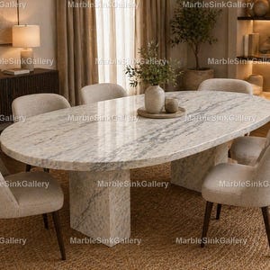 Mesa de comedor ovalada de mármol Calacatta, mesa de pedestal de piedra de lujo, muebles de comedor modernos y minimalistas, mesa de comedor ovalada de mármol Calacatta,
