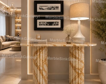 Honey Onyx Console Table – Handcrafted Amber Stone Entryway Table Luxury Minimalist Hallway Furniture, Natural Onyx Side Table Console Table