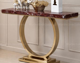 Luxury Rosso Levanto Marble Console Table |Red Marble Console Table  Designer Marble Console Table | Handcrafted Marble Console Table