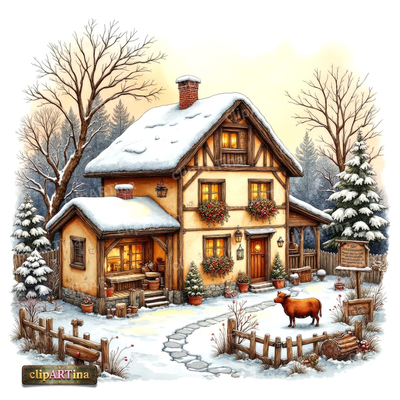 12 JPG Farmhouse Watercolor Clipart – Cozy Cottage Landscape, Rustic ...