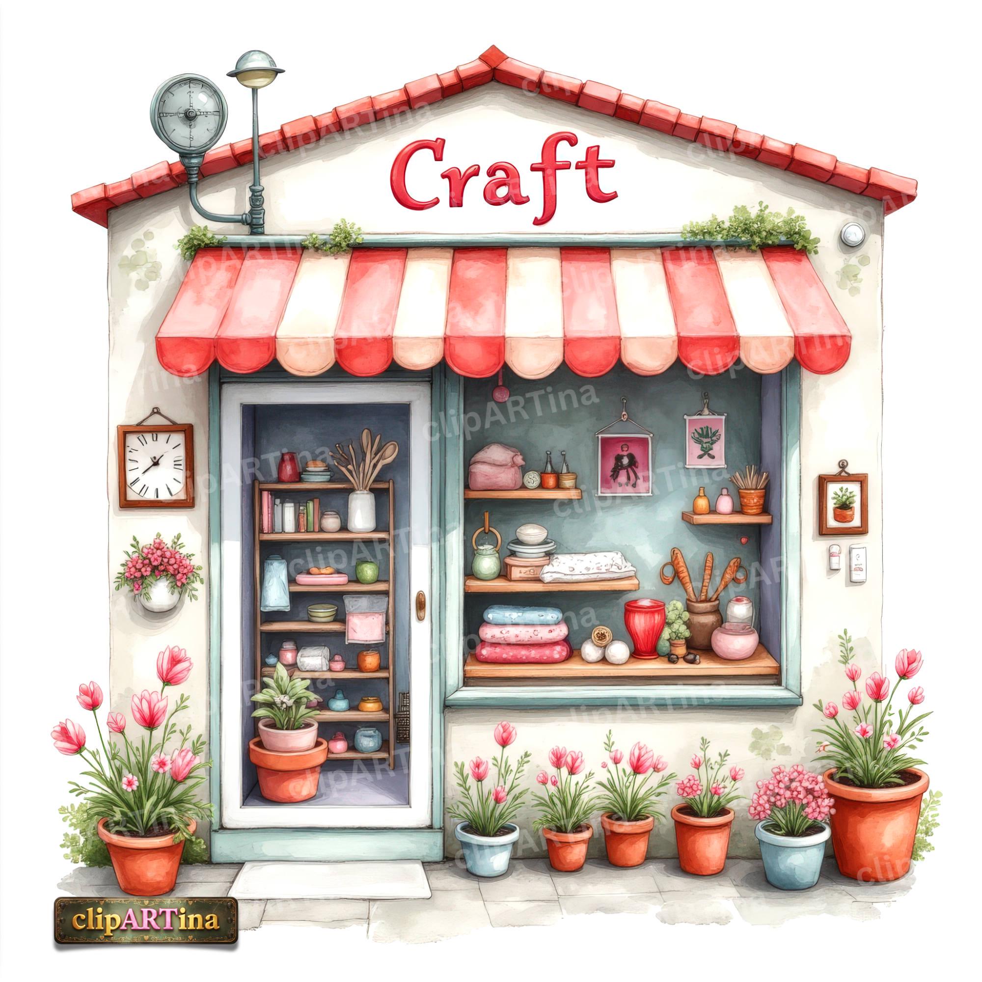 10 JPG Craft Shop Clipart Bundle – Watercolor Storefront, Small ...