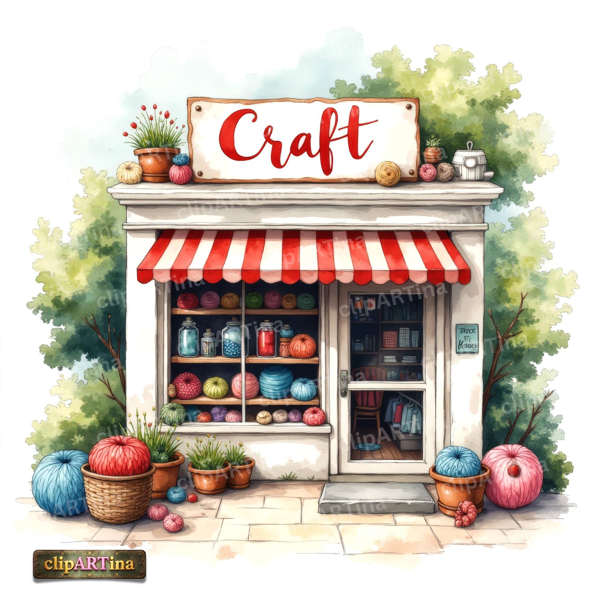10 JPG Craft Shop Clipart Bundle – Watercolor Storefront, Small ...