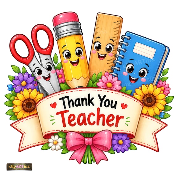 15 Thank You Teacher Clipart Bundle, Cute School PNG Illustrations for Appreciation Gifts (Digital Download)