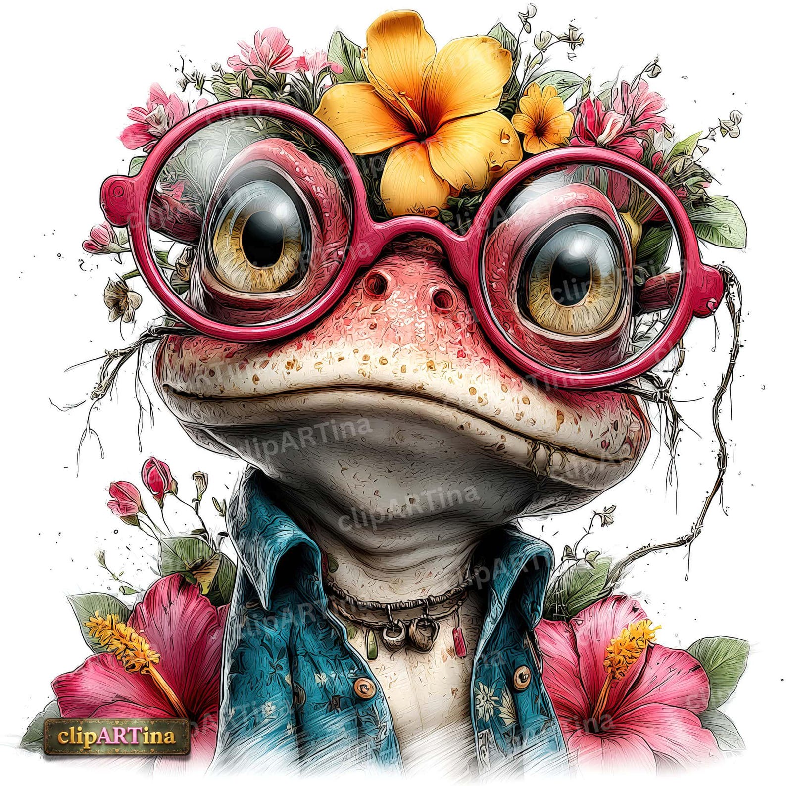 15 JPG Hippie Summer Frog Clipart Bundle – Funny Colorful Retro Frog ...