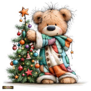 31 images clipart d'ours de Noël au format JPG, animaux amusants et fantaisistes à l'aquarelle vêtus de tenues patchwork (téléchargement numérique)