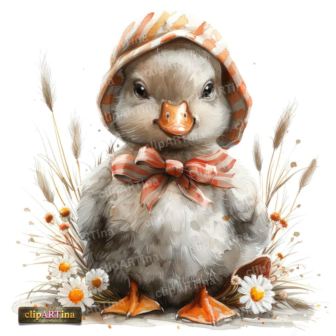17 JPG Spring Goose Clipart Bundle, Cute Watercolor Baby Goose Clipart ...