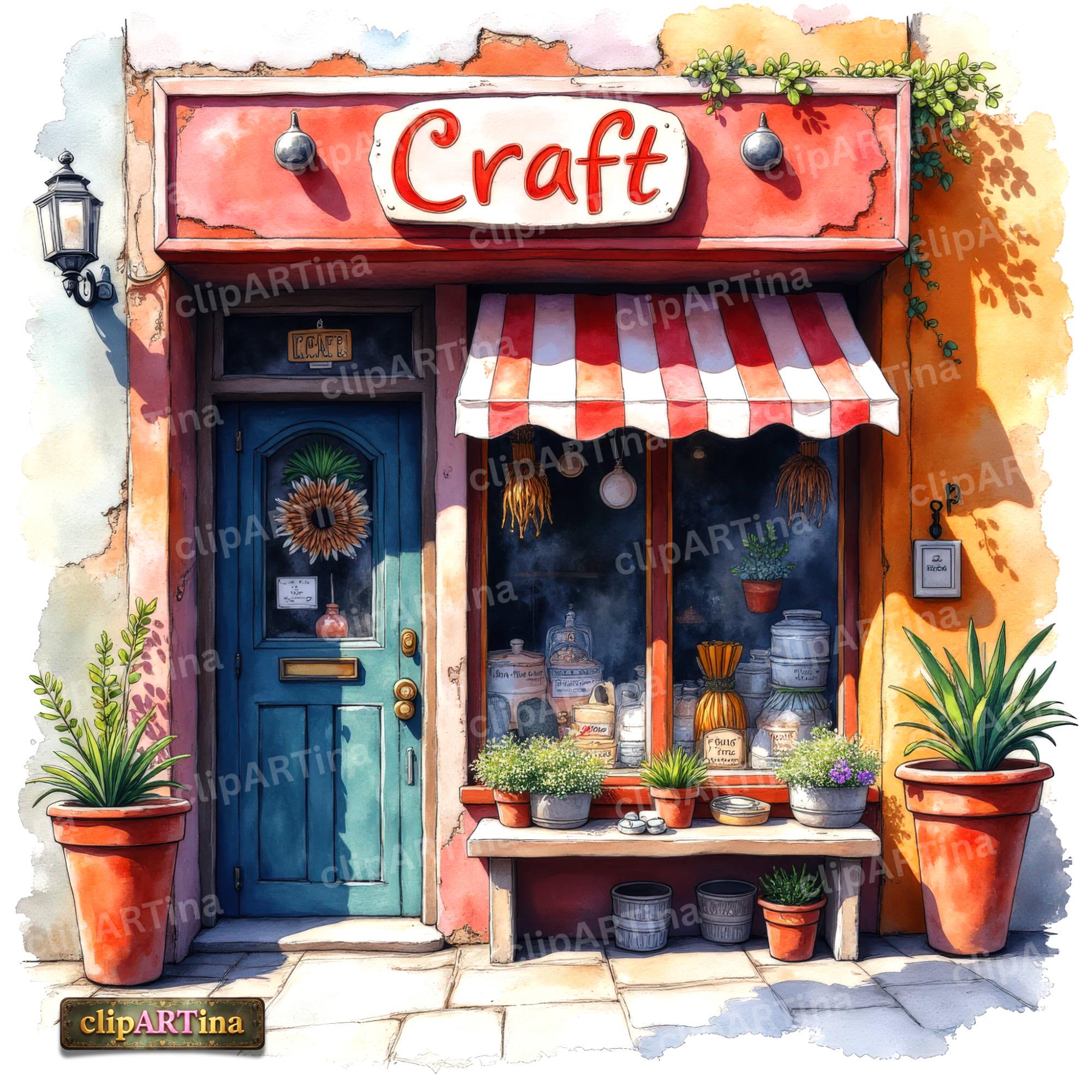 10 JPG Craft Shop Clipart Bundle – Watercolor Storefront, Small ...