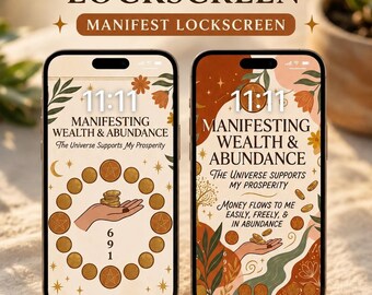 Manifest Wealth Wallpaper Lockscreen, Money Attraction Phone Background, Wealth Affirmation Digital Download, Aesthetic Abundance Set (1+1)
