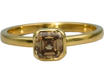 14k Yellow Gold vs Fancy Color Asscher Cut Diamond Solitaire Ring 1.0ct Size 6.5