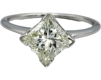 18k White Gold vs Princess Cut Natural Diamond Solitaire Ring 2.59ct Size 9.25