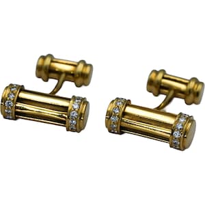 Tiffany & Co. 18k Yellow Gold vs Round Diamond Bar Cufflinks 0.45ct