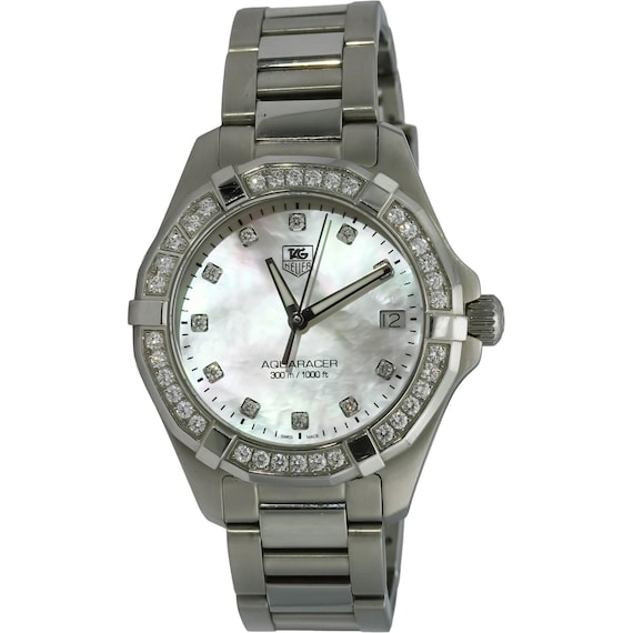 Tag Heuer Stainless Steel Aquaracer Lady Mop Dial Diamond Accent Watch Way1314