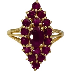14k Yellow Gold Oval and Round Ruby Cocktail Ring 2.0ct Size 8