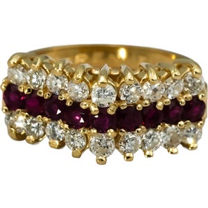14k Yellow Gold Round Diamond and Ruby Cocktail Ring 1.50ct Size 6.25