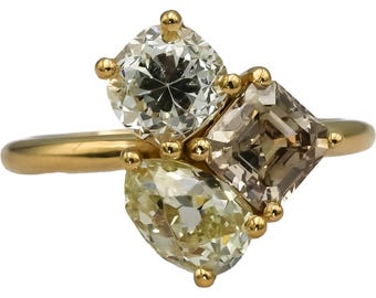 18k Yellow Gold Diamond Three-Stone Ring 2.95ct Size 6.25