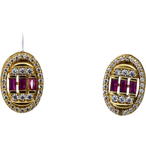 18k Yellow Gold vs Diamond and Ruby Dangle Earrings 0.75ct