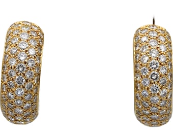 18k Yellow Gold vs Round Diamond Half Hoop Curved Cluster Earrings 2.50ct