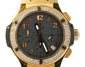 Hublot 18k roségouden oerknal automatisch horloge met fabrieks diamanten bezel, model 341