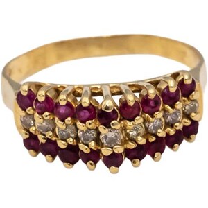 14k Yellow Gold Round Diamond and Ruby Cocktail Ring 0.35ctw Size 6.25