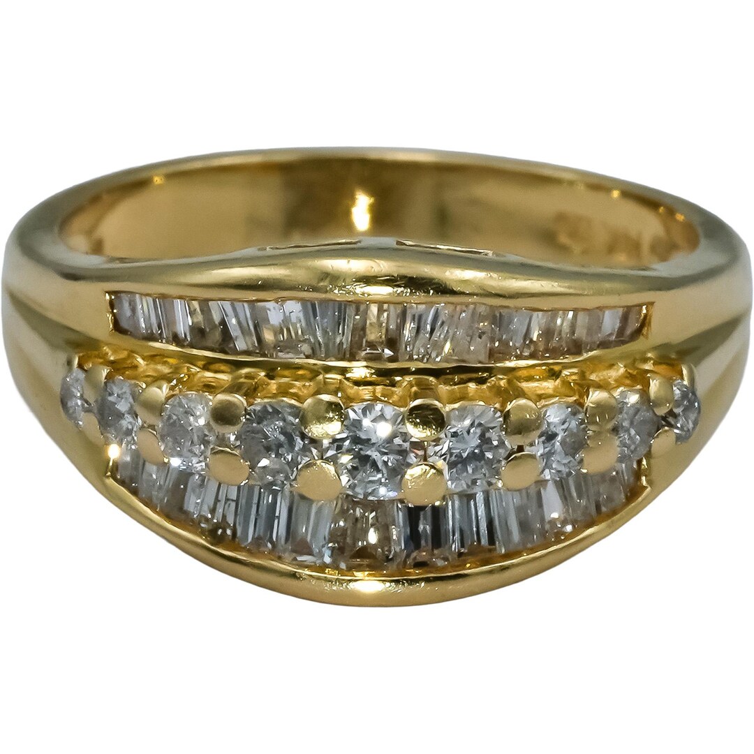 14k Yellow Gold Round and Baguette Cut Diamond Band Ring 0.50ct Size 7 ...