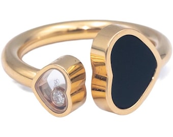 Chopard Happy Hearts 18k Rose Gold Diamond and Onyx Ring 0.04ct Size 5.25