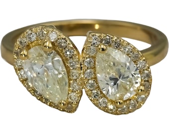 Bague cocktail en or jaune 14 carats et diamant rond 1,56 ct taille 6,5
