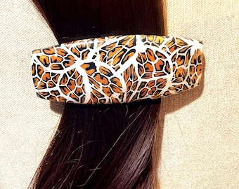 Animal Print Hair Barrette Handmade Abstract Design Statement Hair Accessory Leopard Ponytail Holder Spring Clip Polymer Clay Stylish Print