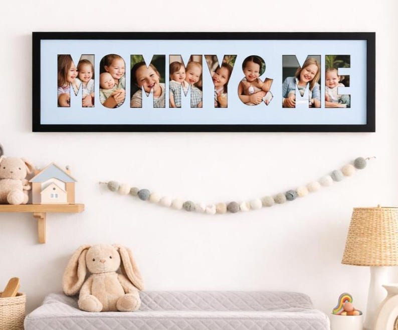 Mommy Me Frame Wall Display Photo Mat Dual Opening Picture Frame Mother Child Portrait Memory Gift Special Present Decorative Text Cutout Design Family Photo Display Sentimental Wall Art Mother Day Gift Wooden Frame Construction Beautiful